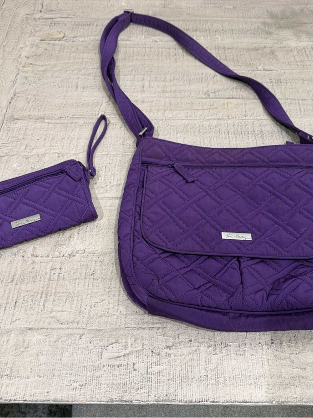 Vera Bradley Deep Purple Quilted Crossbody with Matching Wristlet